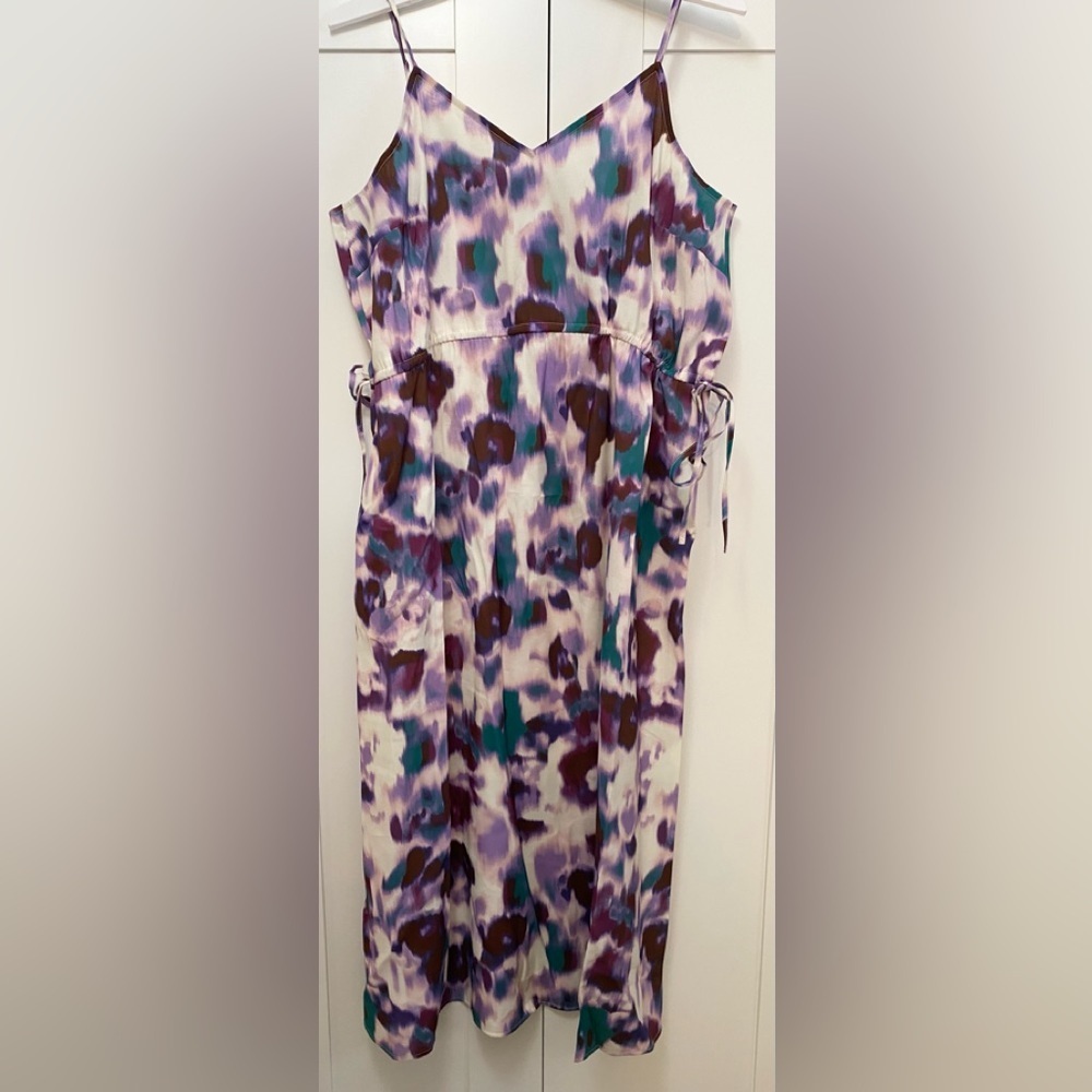 Abstract Floral Strappy Midi Dress Adjustable Waist Purple Pink Teal Sz XL NEW! - Picture 4 of 7